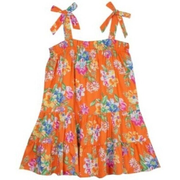 Rare Editions Toddler Girls Floral Printed Tiered Dress Sleeveless Orange Sz 2T - Picture 1 of 5